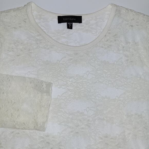 Karen Kane Floral Lace Sheer Long Sleeve Top Size XL Cream Boho Holiday Parisian - Picture 4 of 9